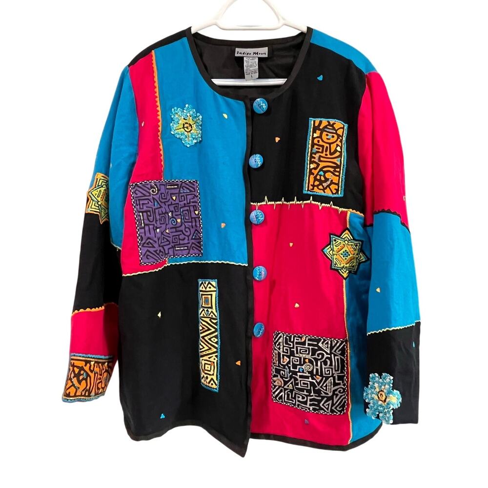 Indigo Moon Patchwork Jacket XL (16-18) Embroidered Artsy Boho Shacket